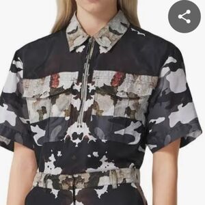 Burberry Honey Camouflage Print Short-Sleeve Shirt Size 12 NWT